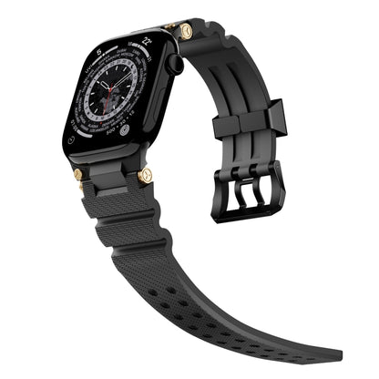 For Apple Watch 42mm / 41mm / 40mm / 38mm Cool Dual-Row Holes Silicone Watch Band(Black Black) by bashfashion