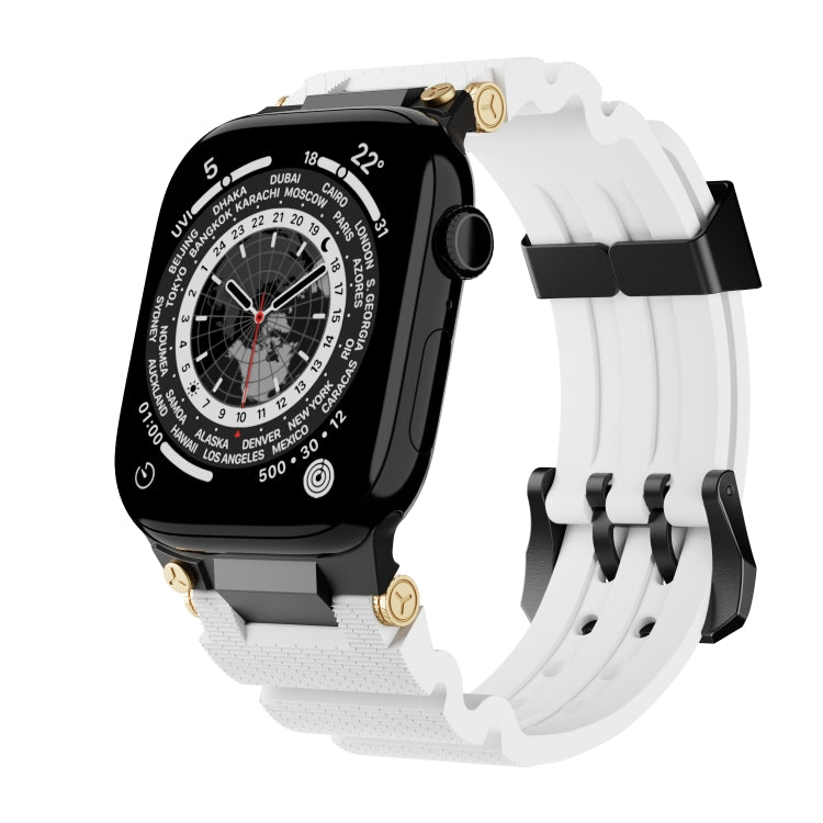 For Apple Watch 42mm / 41mm / 40mm / 38mm Cool Dual-Row Holes Silicone Watch Band(White Black) by bashfashion