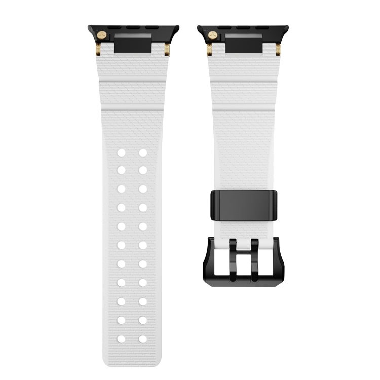 For Apple Watch 42mm / 41mm / 40mm / 38mm Cool Dual-Row Holes Silicone Watch Band(White Black) by bashfashion