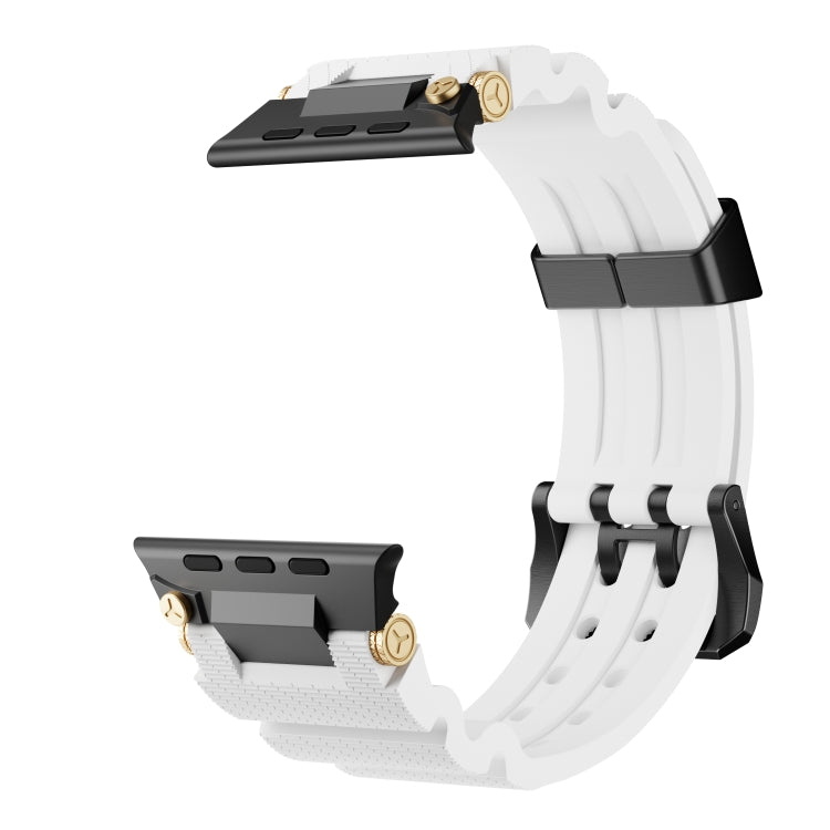 For Apple Watch 42mm / 41mm / 40mm / 38mm Cool Dual-Row Holes Silicone Watch Band(White Black) by bashfashion
