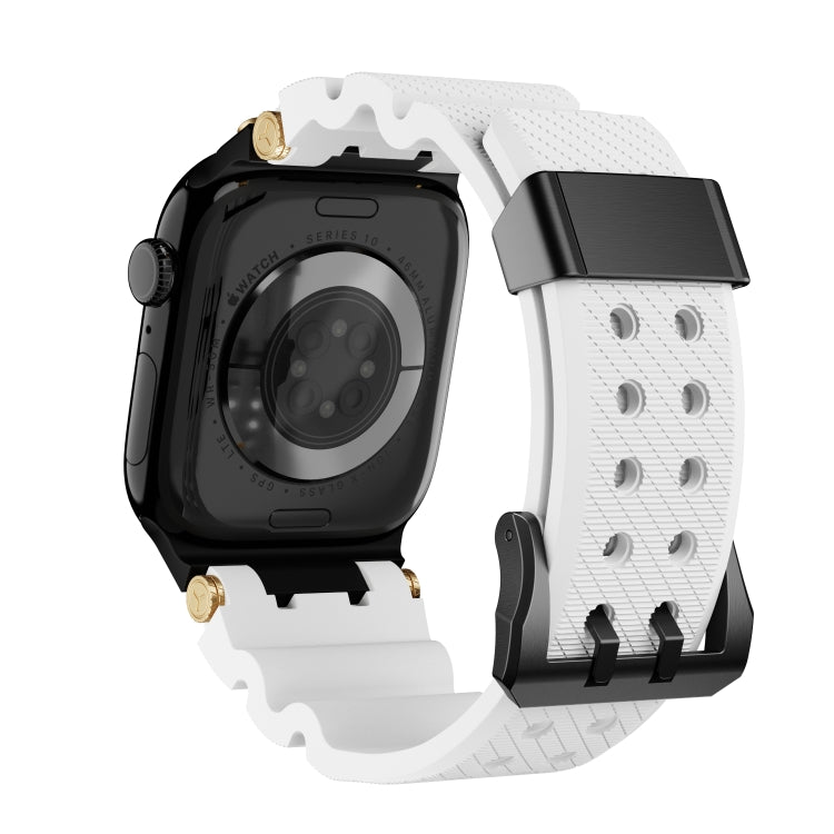 For Apple Watch 42mm / 41mm / 40mm / 38mm Cool Dual-Row Holes Silicone Watch Band(White Black) by bashfashion