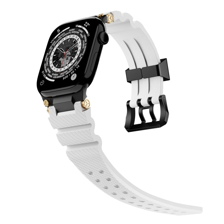 For Apple Watch 42mm / 41mm / 40mm / 38mm Cool Dual-Row Holes Silicone Watch Band(White Black) by bashfashion