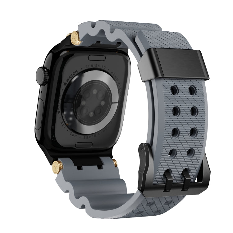 For Apple Watch 42mm / 41mm / 40mm / 38mm Cool Dual-Row Holes Silicone Watch Band(Grey Black) by bashfashion