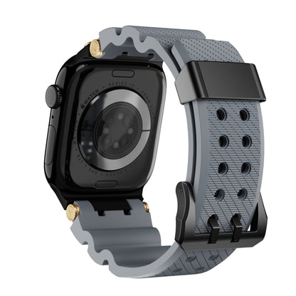 For Apple Watch 42mm / 41mm / 40mm / 38mm Cool Dual-Row Holes Silicone Watch Band(Grey Black) by bashfashion