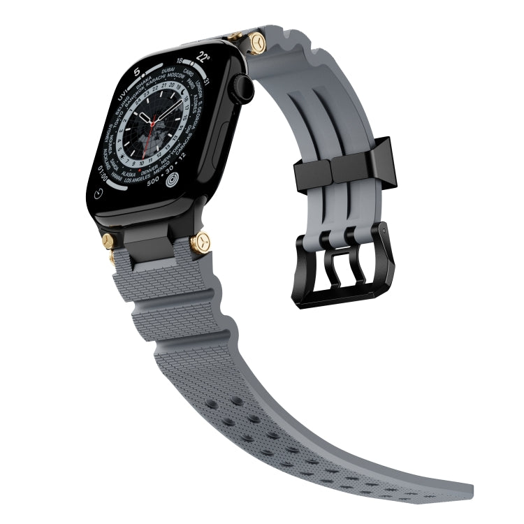 For Apple Watch 42mm / 41mm / 40mm / 38mm Cool Dual-Row Holes Silicone Watch Band(Grey Black) by bashfashion