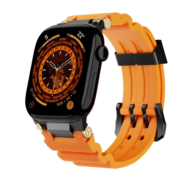 For Apple Watch 42mm / 41mm / 40mm / 38mm Cool Dual-Row Holes Silicone Watch Band(Orange Black) by bashfashion