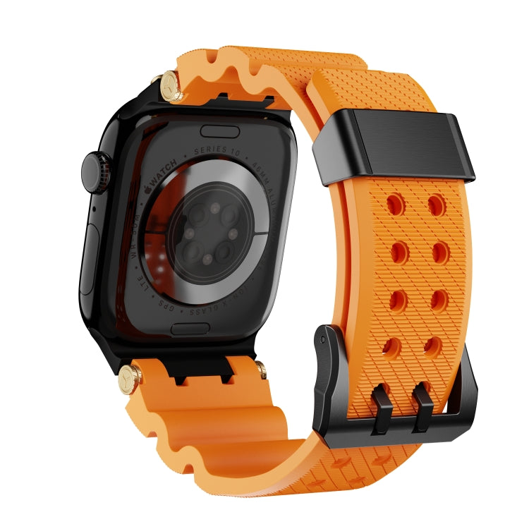 For Apple Watch 42mm / 41mm / 40mm / 38mm Cool Dual-Row Holes Silicone Watch Band(Orange Black) by bashfashion
