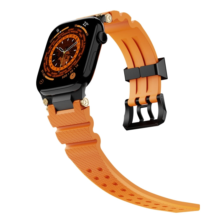 For Apple Watch 42mm / 41mm / 40mm / 38mm Cool Dual-Row Holes Silicone Watch Band(Orange Black) by bashfashion