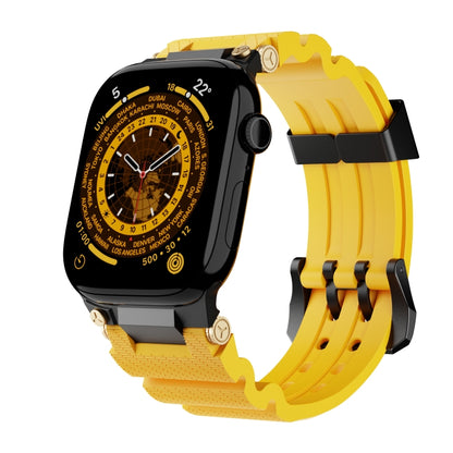 For Apple Watch 42mm / 41mm / 40mm / 38mm Cool Dual-Row Holes Silicone Watch Band(Yellow Black) by bashfashion