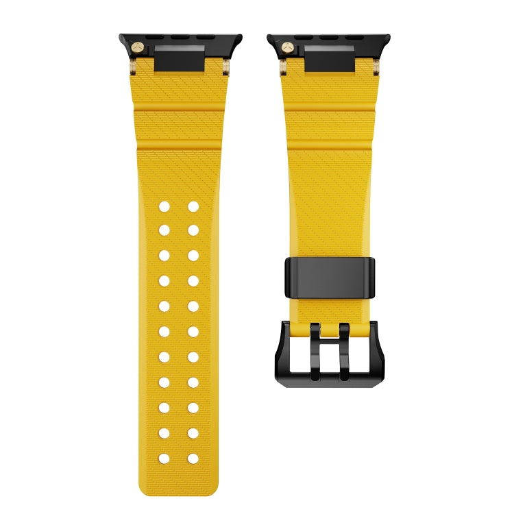 For Apple Watch 42mm / 41mm / 40mm / 38mm Cool Dual-Row Holes Silicone Watch Band(Yellow Black) by bashfashion