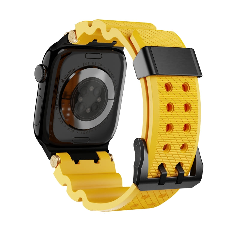 For Apple Watch 42mm / 41mm / 40mm / 38mm Cool Dual-Row Holes Silicone Watch Band(Yellow Black) by bashfashion