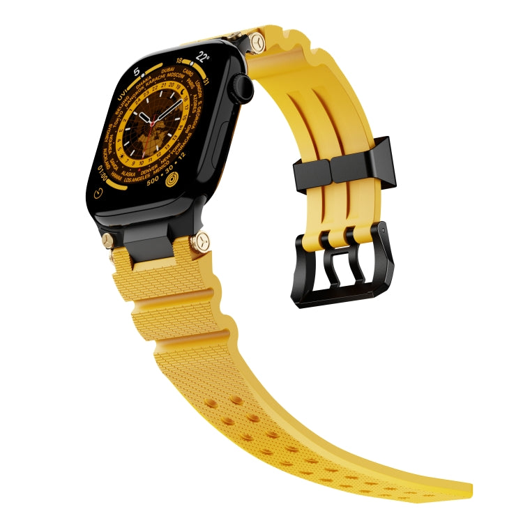 For Apple Watch 42mm / 41mm / 40mm / 38mm Cool Dual-Row Holes Silicone Watch Band(Yellow Black) by bashfashion