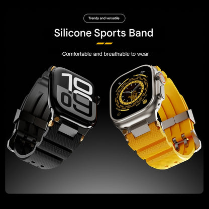 For Apple Watch 42mm / 41mm / 40mm / 38mm Cool Dual-Row Holes Silicone Watch Band(Yellow Silver) by bashfashion