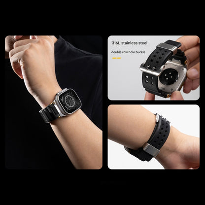 For Apple Watch 46mm / 49mm / 45mm / 44mm Cool Dual-Row Holes Silicone Watch Band(Orange Silver) by bashfashion