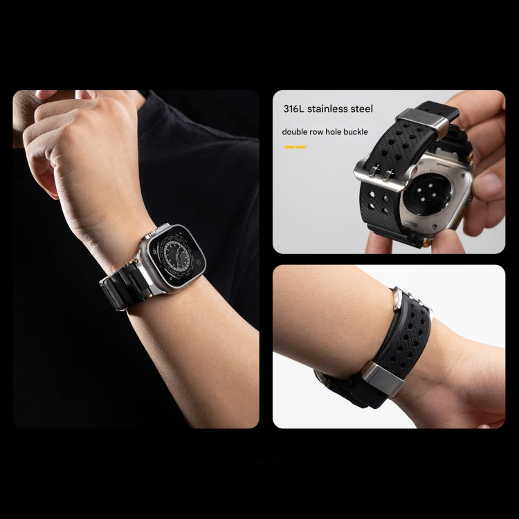 For Apple Watch 42mm / 41mm / 40mm / 38mm Cool Dual-Row Holes Silicone Watch Band(Yellow Silver) by bashfashion