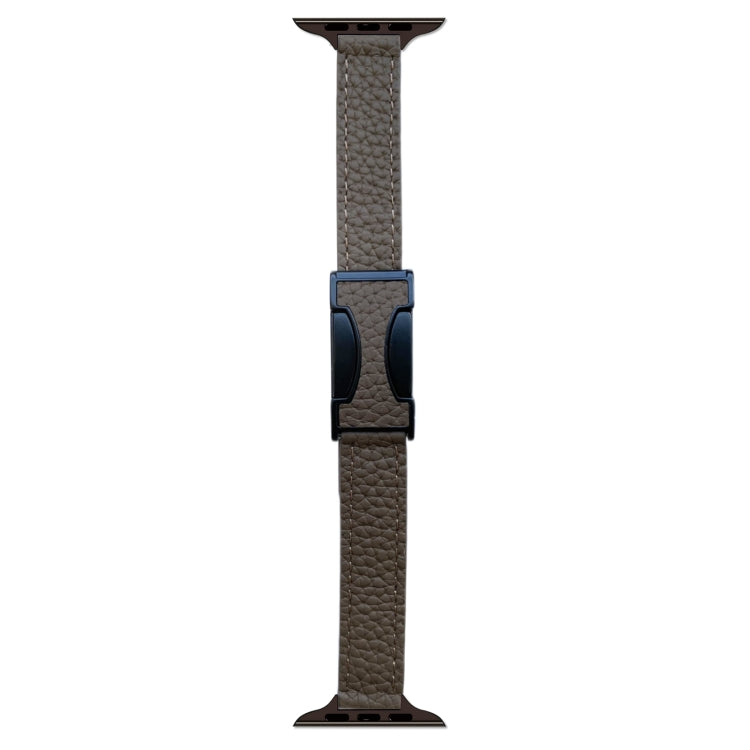 For Apple Watch 46mm / 49mm / 45mm / 44mm 14mm Magnetic Buckle Litchi Leather Watch Band(Brown) by bashfashion