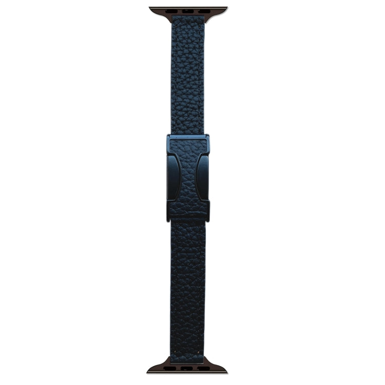 For Apple Watch 46mm / 49mm / 45mm / 44mm 14mm Magnetic Buckle Litchi Leather Watch Band(Black) by bashfashion