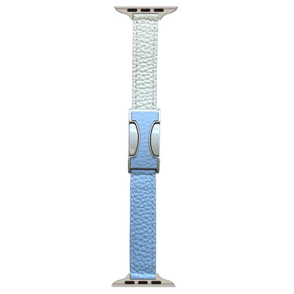 For Apple Watch 46mm / 49mm / 45mm / 44mm 14mm Magnetic Buckle Litchi Leather Watch Band(Blue Beige) by bashfashion