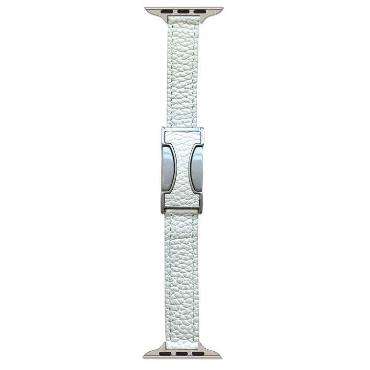 For Apple Watch 46mm / 49mm / 45mm / 44mm 14mm Magnetic Buckle Litchi Leather Watch Band(Beige) by bashfashion