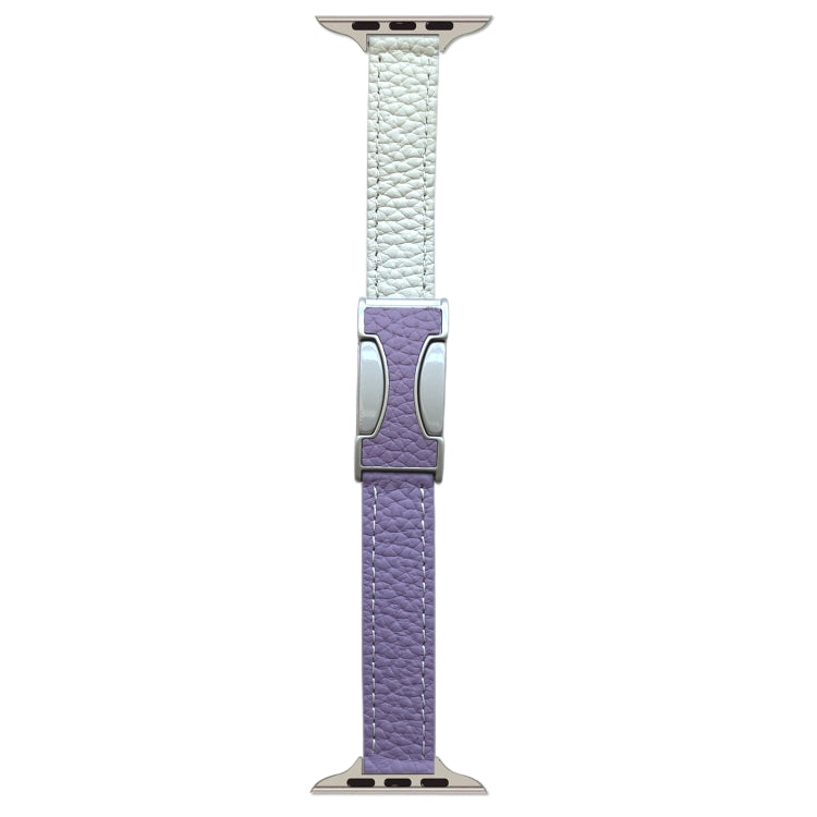 For Apple Watch 46mm / 49mm / 45mm / 44mm 14mm Magnetic Buckle Litchi Leather Watch Band(Purple Beige) by bashfashion