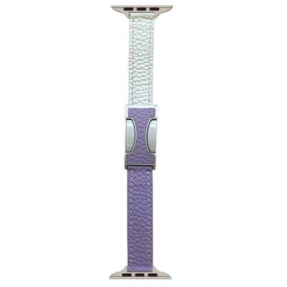For Apple Watch 46mm / 49mm / 45mm / 44mm 14mm Magnetic Buckle Litchi Leather Watch Band(Purple Beige) by bashfashion