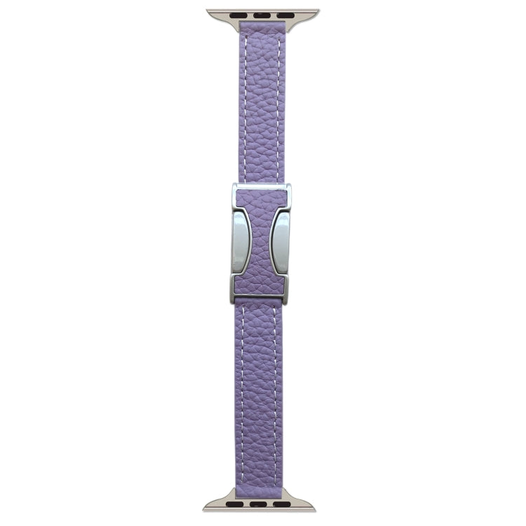 For Apple Watch 46mm / 49mm / 45mm / 44mm 14mm Magnetic Buckle Litchi Leather Watch Band(Purple) by bashfashion