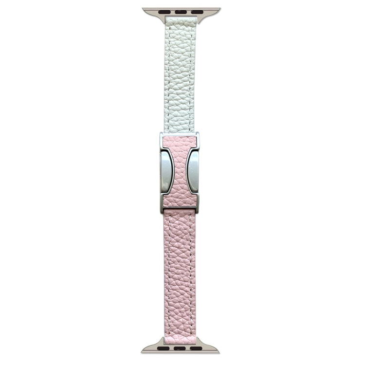 For Apple Watch 42mm / 41mm / 40mm / 38mm 14mm Magnetic Buckle Litchi Leather Watch Band(Pink Beige) by bashfashion