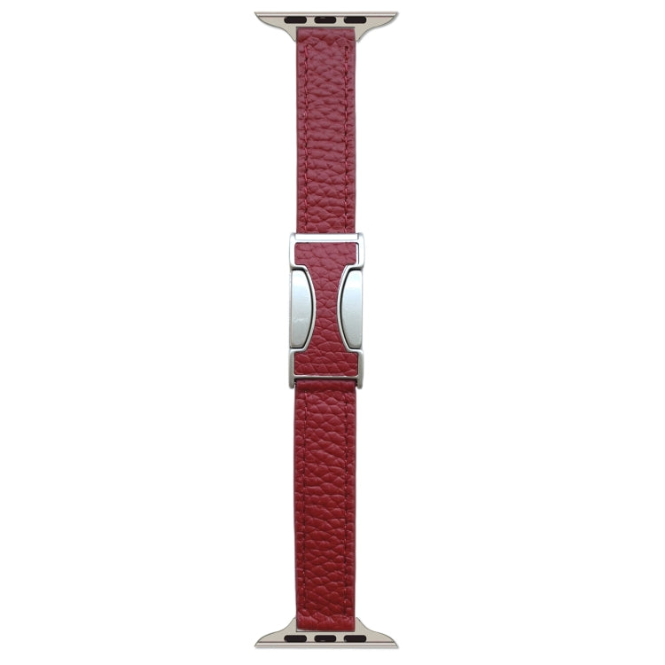 For Apple Watch 42mm / 41mm / 40mm / 38mm 14mm Magnetic Buckle Litchi Leather Watch Band(Wine Red) by bashfashion