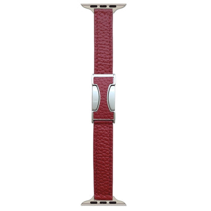 For Apple Watch 42mm / 41mm / 40mm / 38mm 14mm Magnetic Buckle Litchi Leather Watch Band(Wine Red) by bashfashion