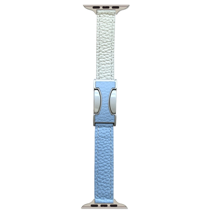 For Apple Watch 42mm / 41mm / 40mm / 38mm 14mm Magnetic Buckle Litchi Leather Watch Band(Blue Beige) by bashfashion