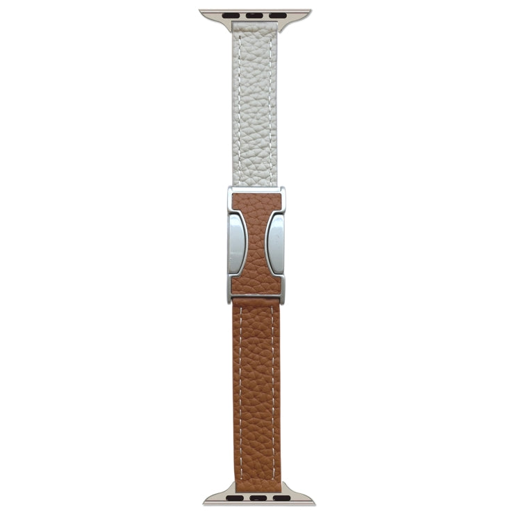 For Apple Watch 42mm / 41mm / 40mm / 38mm 14mm Magnetic Buckle Litchi Leather Watch Band(Brown Light Grey) by bashfashion