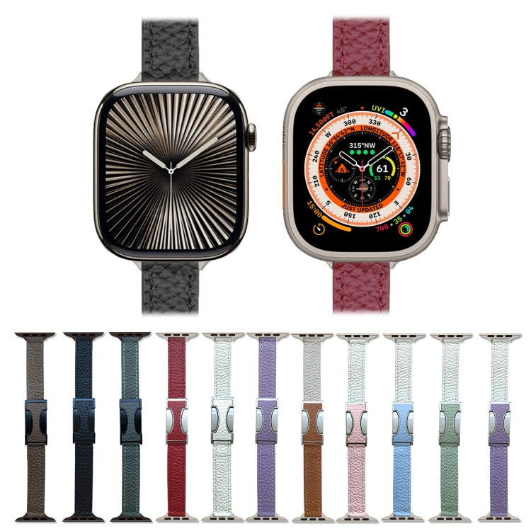 For Apple Watch 46mm / 49mm / 45mm / 44mm 14mm Magnetic Buckle Litchi Leather Watch Band(Purple) by bashfashion