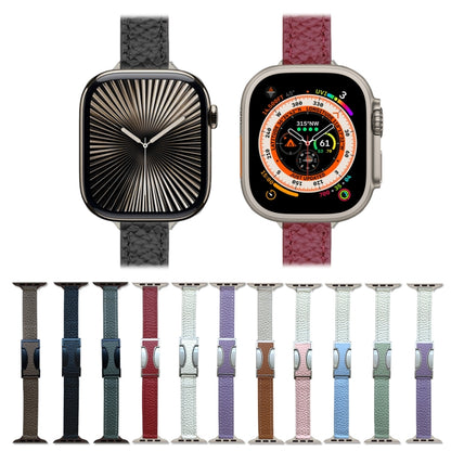 For Apple Watch 46mm / 49mm / 45mm / 44mm 14mm Magnetic Buckle Litchi Leather Watch Band(Green Beige) by bashfashion