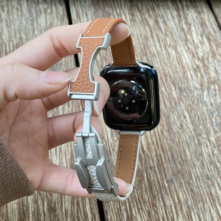 For Apple Watch 42mm / 41mm / 40mm / 38mm 14mm Magnetic Buckle Litchi Leather Watch Band(Wine Red) by bashfashion