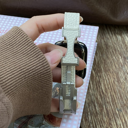 For Apple Watch 46mm / 49mm / 45mm / 44mm 14mm Magnetic Buckle Litchi Leather Watch Band(Purple Beige) by bashfashion