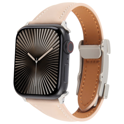 For Apple Watch 46mm / 49mm / 45mm / 44mm Slim Magnetic Buckle Genuine Leather Watch Band(Light Pink) by bashfashion