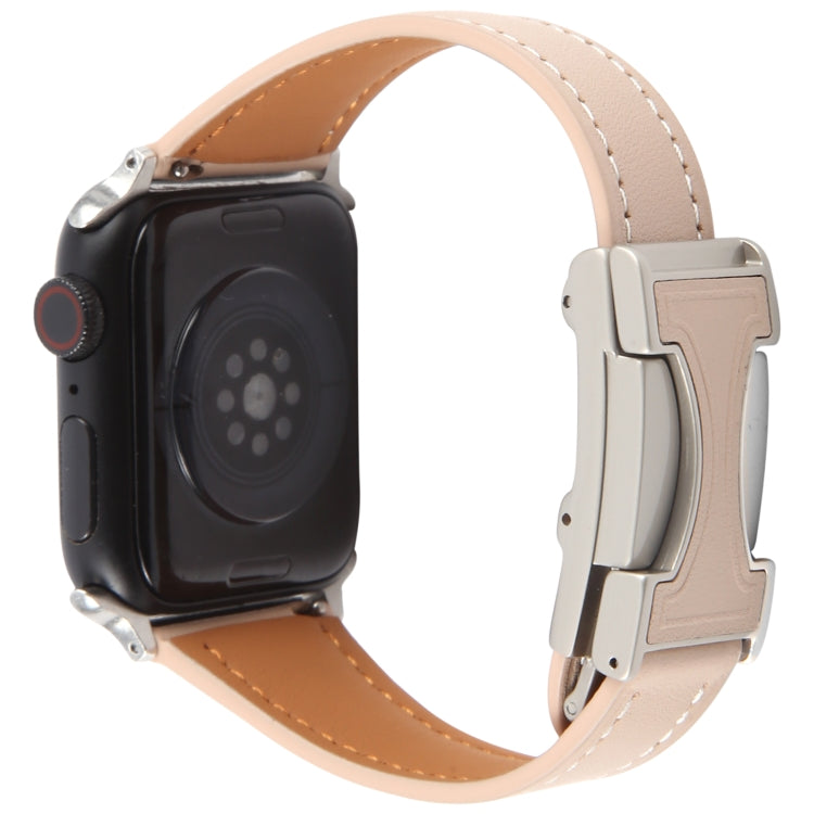 For Apple Watch 46mm / 49mm / 45mm / 44mm Slim Magnetic Buckle Genuine Leather Watch Band(Light Pink) by bashfashion