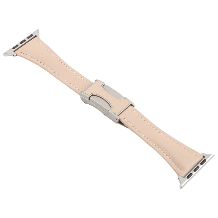 For Apple Watch 46mm / 49mm / 45mm / 44mm Slim Magnetic Buckle Genuine Leather Watch Band(Light Pink) by bashfashion