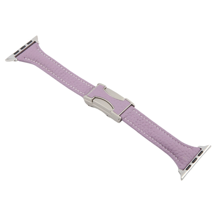 For Apple Watch 46mm / 49mm / 45mm / 44mm Slim Magnetic Buckle Genuine Leather Watch Band(Purple) by bashfashion