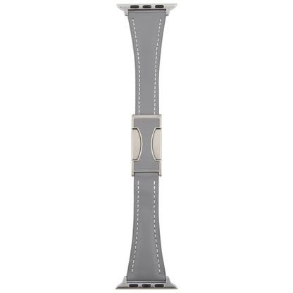 For Apple Watch 46mm / 49mm / 45mm / 44mm Slim Magnetic Buckle Genuine Leather Watch Band(Grey) by bashfashion
