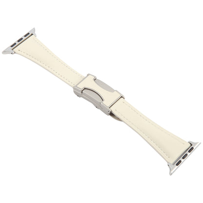 For Apple Watch 46mm / 49mm / 45mm / 44mm Slim Magnetic Buckle Genuine Leather Watch Band(Beige) by bashfashion