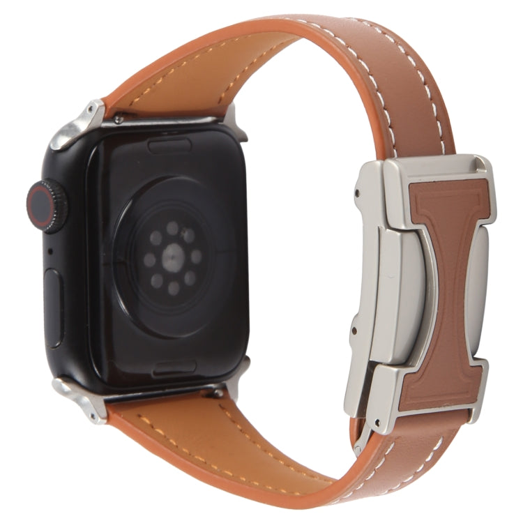 For Apple Watch 46mm / 49mm / 45mm / 44mm Slim Magnetic Buckle Genuine Leather Watch Band(Brown) by bashfashion
