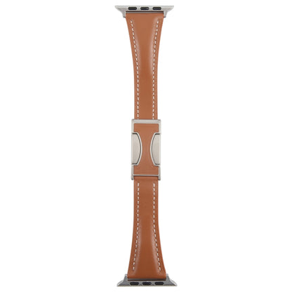For Apple Watch 46mm / 49mm / 45mm / 44mm Slim Magnetic Buckle Genuine Leather Watch Band(Brown) by bashfashion