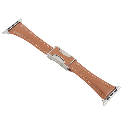 For Apple Watch 46mm / 49mm / 45mm / 44mm Slim Magnetic Buckle Genuine Leather Watch Band(Brown) by bashfashion