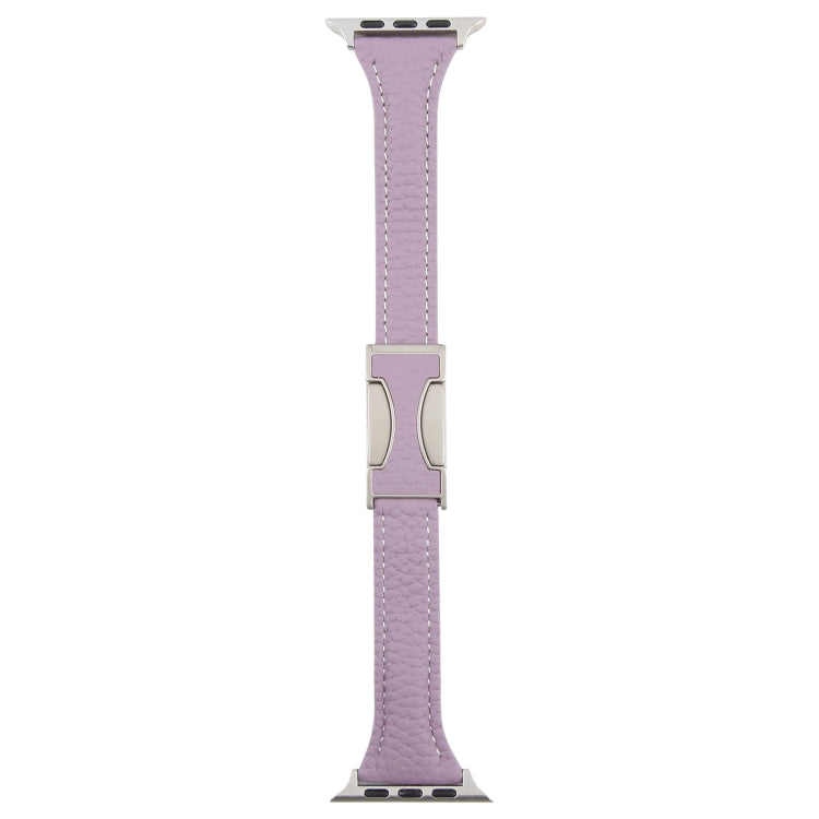 For Apple Watch 42mm / 41mm / 40mm / 38mm Slim Magnetic Buckle Genuine Leather Watch Band(Purple) by bashfashion
