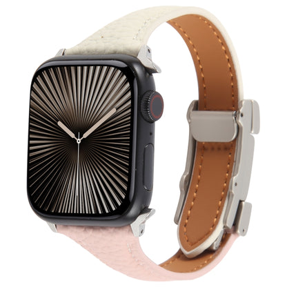 For Apple Watch 42mm / 41mm / 40mm / 38mm Slim Magnetic Buckle Genuine Leather Watch Band(Pink Beige) by bashfashion