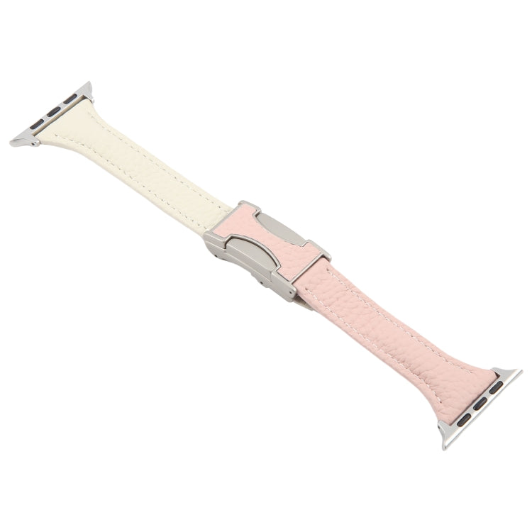 For Apple Watch 42mm / 41mm / 40mm / 38mm Slim Magnetic Buckle Genuine Leather Watch Band(Pink Beige) by bashfashion