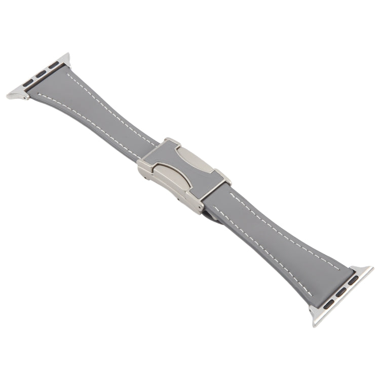 For Apple Watch 42mm / 41mm / 40mm / 38mm Slim Magnetic Buckle Genuine Leather Watch Band(Grey) by bashfashion
