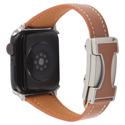 For Apple Watch 42mm / 41mm / 40mm / 38mm Slim Magnetic Buckle Genuine Leather Watch Band(Brown) by bashfashion