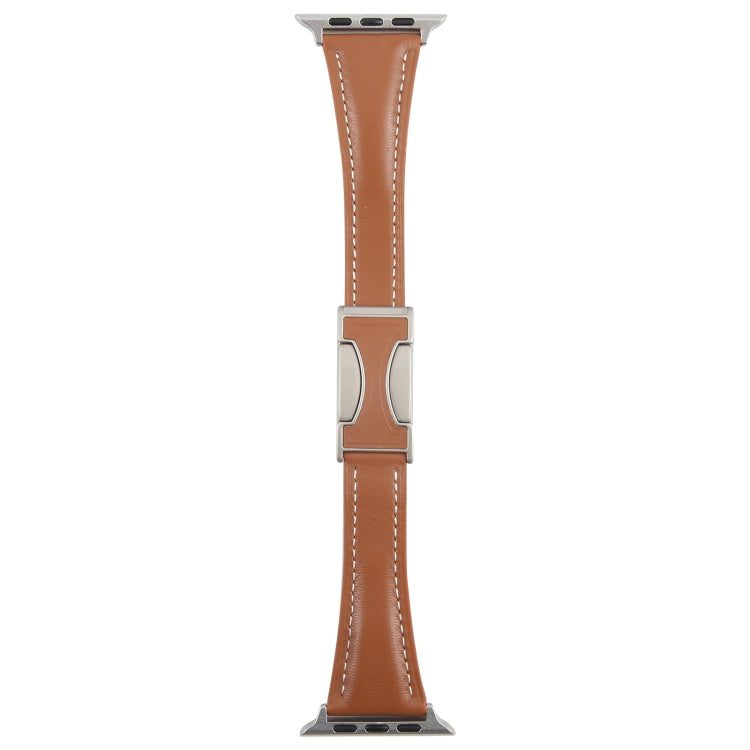 For Apple Watch 42mm / 41mm / 40mm / 38mm Slim Magnetic Buckle Genuine Leather Watch Band(Brown) by bashfashion
